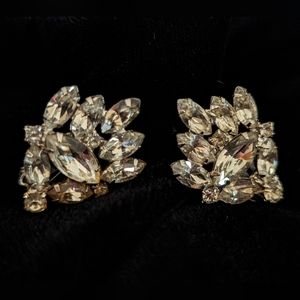 Vintage Juiliana-Style Clip Earrings with Clear Stones and Silver Tone